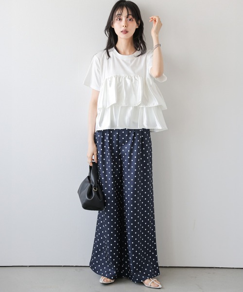 AMELY（エミリー）の「フリル×ドットパンツセットアップ（セットアップ・レディース・グレー系その他/ホワイト×ネイビー・M/L）」の4枚目の写真