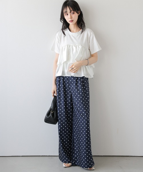 AMELY（エミリー）の「フリル×ドットパンツセットアップ（セットアップ・レディース・グレー系その他/ホワイト×ネイビー・M/L）」の5枚目の写真