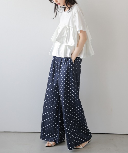 AMELY（エミリー）の「フリル×ドットパンツセットアップ（セットアップ・レディース・グレー系その他/ホワイト×ネイビー・M/L）」の6枚目の写真