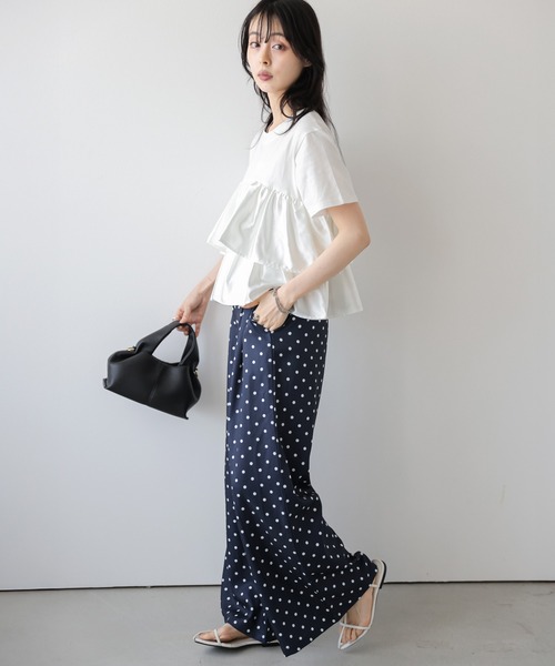 AMELY（エミリー）の「フリル×ドットパンツセットアップ（セットアップ・レディース・グレー系その他/ホワイト×ネイビー・M/L）」の8枚目の写真