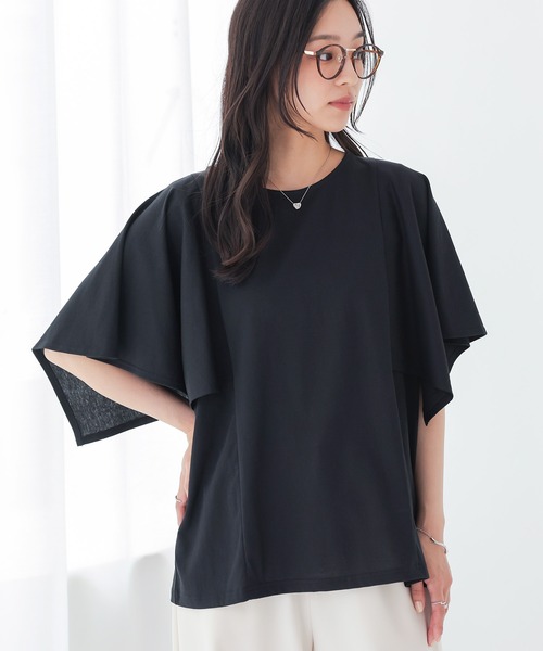 n'OrLABEL(ノアールレーベル)の「【冷感】ひんやり変形スリーブカットソー(Tシャツ/カットソー・レディース・オフホワイト/ラベンダー/ブラック・1/2)」の2枚目の写真