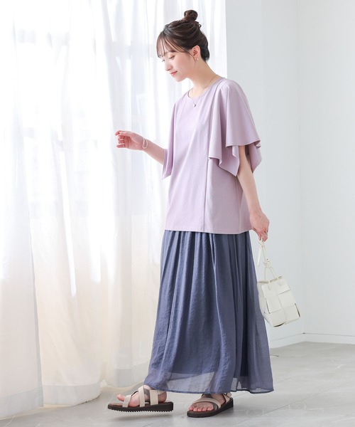 n'OrLABEL(ノアールレーベル)の「【冷感】ひんやり変形スリーブカットソー(Tシャツ/カットソー・レディース・オフホワイト/ラベンダー/ブラック・1/2)」の8枚目の写真