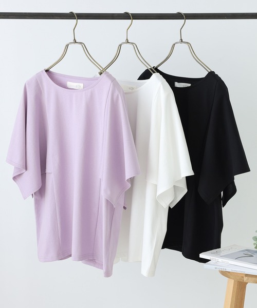 n'OrLABEL(ノアールレーベル)の「【冷感】ひんやり変形スリーブカットソー(Tシャツ/カットソー・レディース・オフホワイト/ラベンダー/ブラック・1/2)」の4枚目の写真