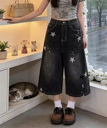 星柄7分丈デニムパンツ