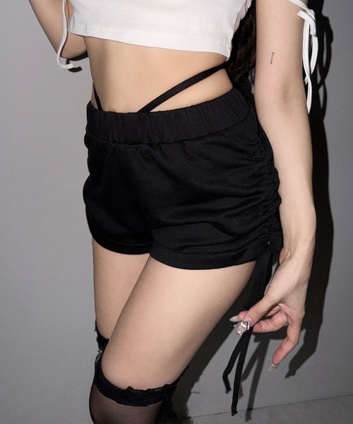 me+em select(ミームセレクト)の「【 2color 】サイドシャーリングストリングショートパンツ / side shirring string short pants(スウェットパンツ・レディース・ブラック/グレー・FREE)」の18枚目の写真