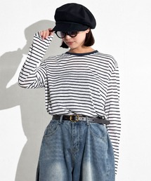 フレアスリーブ ボーダーカットソー」に該当するTシャツ/カットソー
