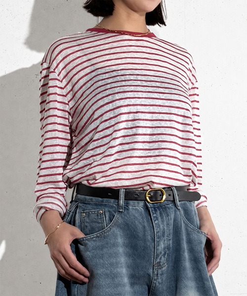 MAISON SELECT(メゾンセレクト)の「6C74 ロングスリーブ ボーダーシアーカットソー(Tシャツ/カットソー・レディース・ブラック/レッド/ネイビー・FREE)」の3枚目の写真