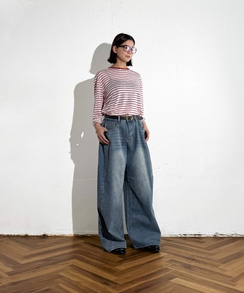 MAISON SELECT(メゾンセレクト)の「6C74 ロングスリーブ ボーダーシアーカットソー(Tシャツ/カットソー・レディース・ブラック/レッド/ネイビー・FREE)」の21枚目の写真