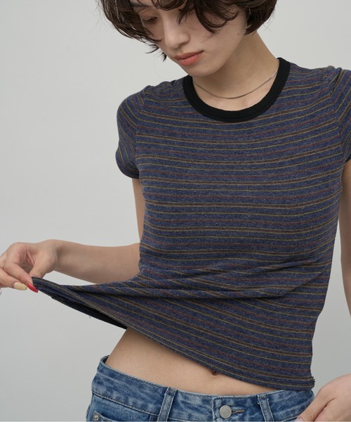 OFROOM(オフルーム)の「Multi Border Tee|マルチボーダーTee(Tシャツ/カットソー・レディース・ネイビー/グレー・FREE)」の2枚目の写真