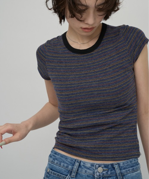 OFROOM(オフルーム)の「Multi Border Tee|マルチボーダーTee(Tシャツ/カットソー・レディース・ネイビー/グレー・FREE)」の3枚目の写真
