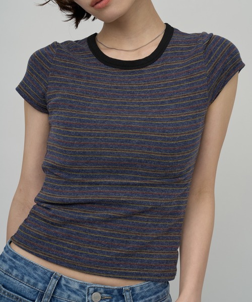 OFROOM(オフルーム)の「Multi Border Tee|マルチボーダーTee(Tシャツ/カットソー・レディース・ネイビー/グレー・FREE)」の4枚目の写真