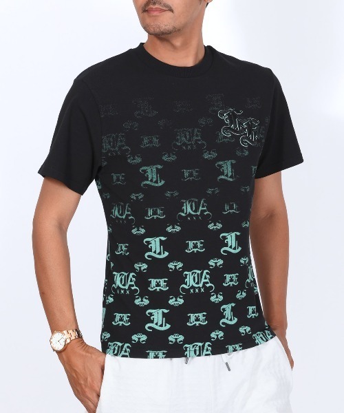 LUXSTYLE(ラグスタイル)の「グラデーション刺繍ロゴTシャツ(Tシャツ/カットソー・メンズ・ブラック/ホワイト・M/L/XL)」の1枚目の写真