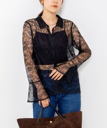 【WEB&一部店舗限定カラーアイテム】ウォッシャブルレースシャツブラウス