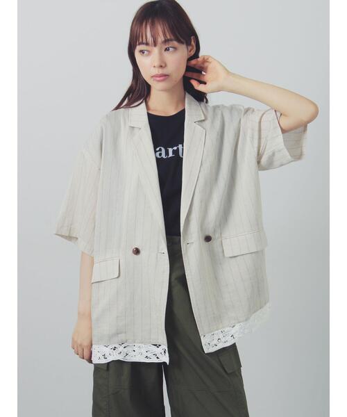 Samansa Mos2（サマンサ モスモス）の「裾レース5分袖ダブルジャケット
