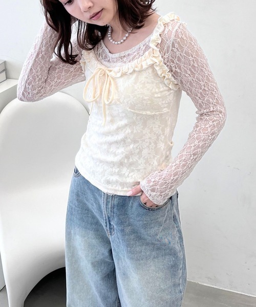 merrylatte(メリーラテ)の「Uネックレースカットソー【TUNE】(Tシャツ/カットソー・レディース・ホワイト・FREE)」の3枚目の写真