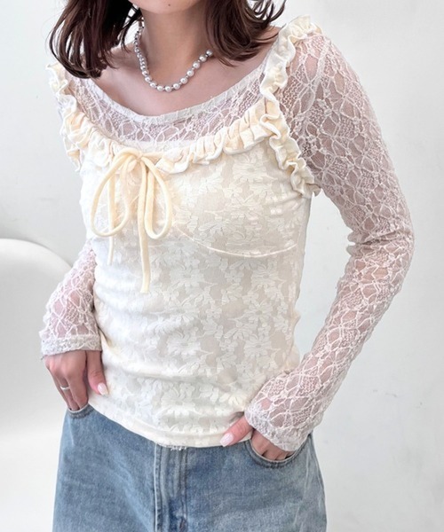 merrylatte(メリーラテ)の「Uネックレースカットソー【TUNE】(Tシャツ/カットソー・レディース・ホワイト・FREE)」の4枚目の写真