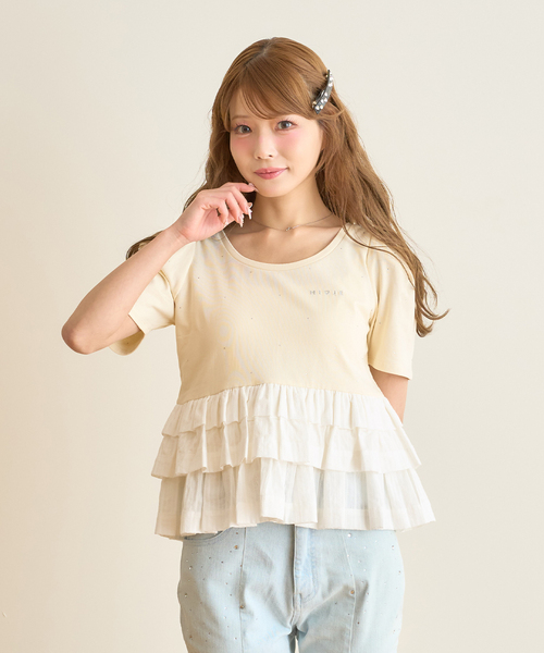 Mi-je(ミジェ)の「ペプラムストーンTシャツ(Tシャツ/カットソー・レディース・アイボリー/ブラック・F)」の3枚目の写真