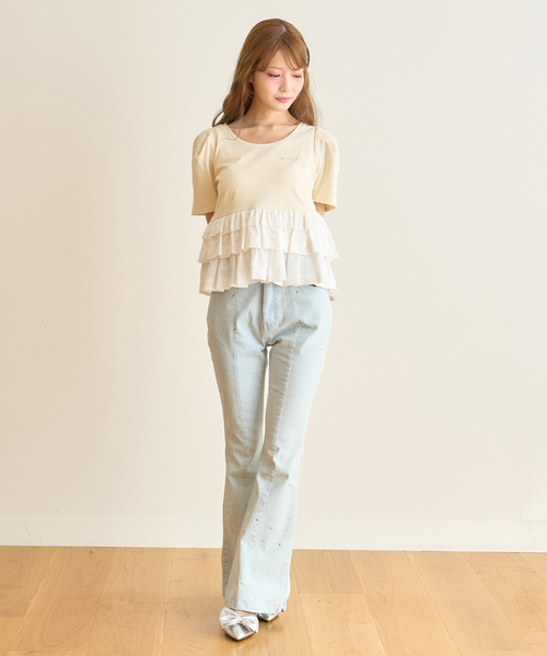 Mi-je(ミジェ)の「ペプラムストーンTシャツ(Tシャツ/カットソー・レディース・アイボリー/ブラック・F)」の5枚目の写真