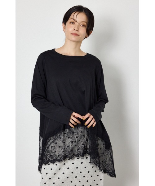 RODEO CROWNS WIDE BOWL(ロデオクラウンズワイドボウル)の「レースドッキングロングスリーブTシャツ(Tシャツ/カットソー・レディース・ライム/ホワイト/ブラック・FREE)」の3枚目の写真