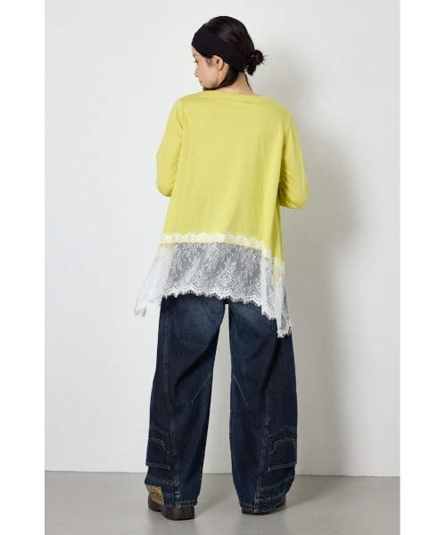RODEO CROWNS WIDE BOWL(ロデオクラウンズワイドボウル)の「レースドッキングロングスリーブTシャツ(Tシャツ/カットソー・レディース・ライム/ホワイト/ブラック・FREE)」の9枚目の写真