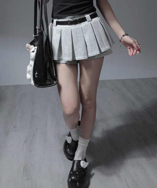 nonomi(ノノミ)の「ベルト付き スウェットプリーツミニスカート(インナーパンツ一体型)(スカート・レディース・ブラック/ダークグレー/ライトグレー・M/L/S)」の18枚目の写真