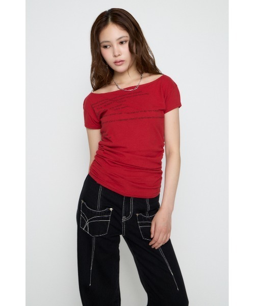 LAGUA GEM(ラグアジェム)の「LETTERING COMPACT GATHER トップス(Tシャツ/カットソー・レディース・オフホワイト/レッド/ブラック・FREE)」の9枚目の写真