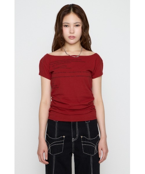 LAGUA GEM(ラグアジェム)の「LETTERING COMPACT GATHER トップス(Tシャツ/カットソー・レディース・オフホワイト/レッド/ブラック・FREE)」の8枚目の写真