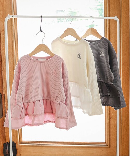 Boribon(ボリボン)の「裾フリルペプラムトップス(Tシャツ/カットソー・キッズ・ピンク/アイボリー/チャコール・80/90/120/100/110)」の9枚目の写真