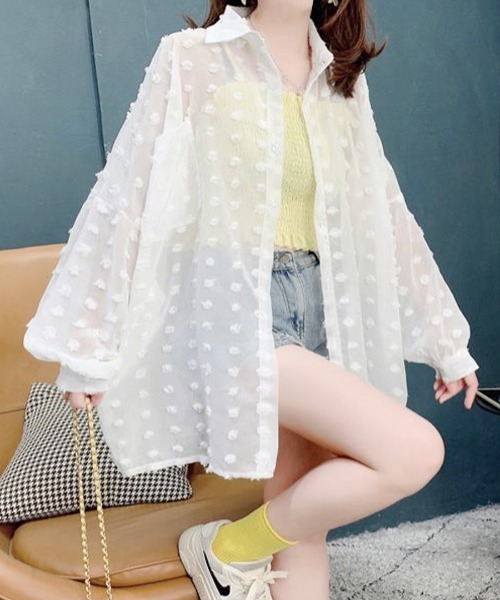 Riff(リフ)の「ドット柄シアーシャツ(シャツ/ブラウス・レディース・ホワイト/ブラック・FREE)」の14枚目の写真