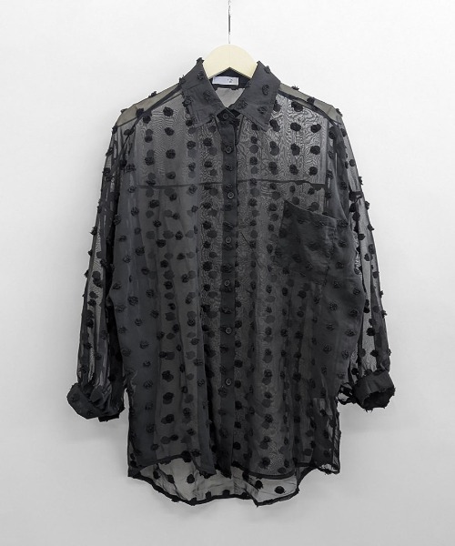 Riff(リフ)の「ドット柄シアーシャツ(シャツ/ブラウス・レディース・ホワイト/ブラック・FREE)」の7枚目の写真