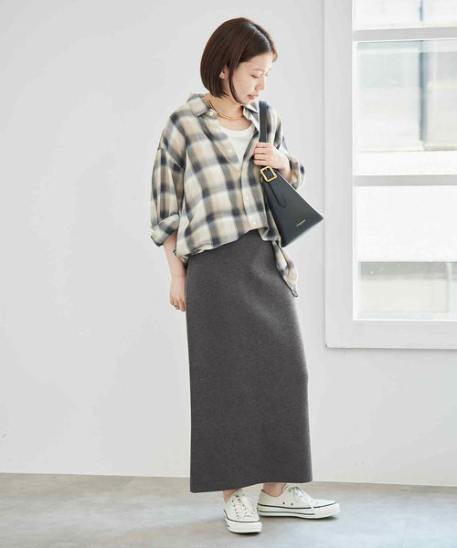 Spick & Span（スピックアンドスパン）の「《追加》ミラノリブニットスカート（スカート・レディース・チャコールグレー/ブラック/ブラウン・38/36）」の7枚目の写真