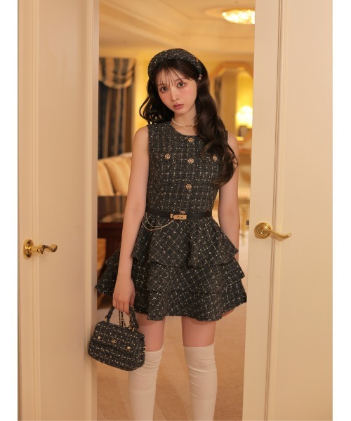 M me eme(エムミーエメ)の「Maison tweed chain bag(eme11152)(ショルダーバッグ・レディース・ベージュ/ブラック/ホワイト/グレー・FREE)」の3枚目の写真