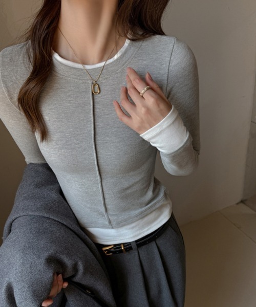 Amulet(アミュレット)の「レイヤード風ラウンドネック長袖カットソー(Tシャツ/カットソー・レディース・ブラウン/ブラック/ライトグレー/グレー・L/M/S)」の9枚目の写真