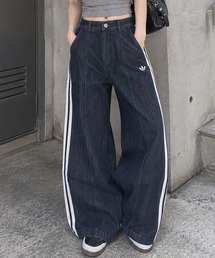 【adidas/アディダス】レディース デニム プリーツ ワイドレッグ パンツ/デニムワンドパンツ