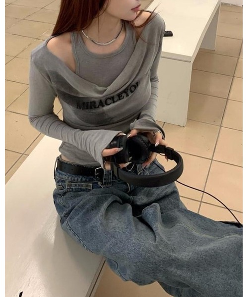 inst.ALL(インストール)の「ロゴプリントレイヤードドレープトップス(Tシャツ/カットソー・レディース・グレー・M)」の6枚目の写真