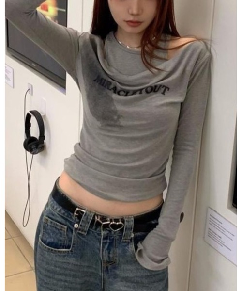 inst.ALL(インストール)の「ロゴプリントレイヤードドレープトップス(Tシャツ/カットソー・レディース・グレー・M)」の5枚目の写真
