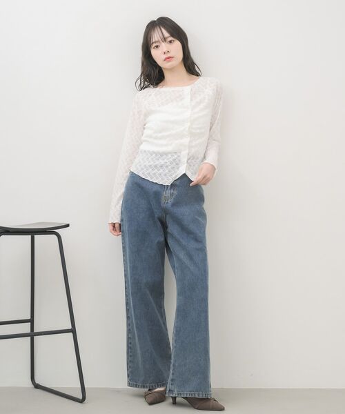 RETRO GIRL(レトロガール)の「シアーダイヤカットカーディガン(Tシャツ/カットソー・レディース・ブラック/ナチュラル/ライトブルー・FREE)」の5枚目の写真