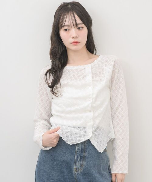 RETRO GIRL(レトロガール)の「シアーダイヤカットカーディガン(Tシャツ/カットソー・レディース・ブラック/ナチュラル/ライトブルー・FREE)」の7枚目の写真