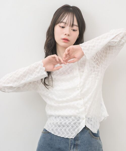 RETRO GIRL(レトロガール)の「シアーダイヤカットカーディガン(Tシャツ/カットソー・レディース・ブラック/ナチュラル/ライトブルー・FREE)」の8枚目の写真