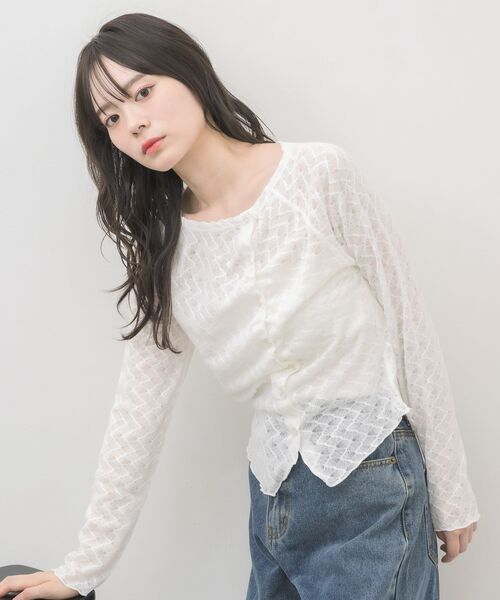 RETRO GIRL(レトロガール)の「シアーダイヤカットカーディガン(Tシャツ/カットソー・レディース・ブラック/ナチュラル/ライトブルー・FREE)」の9枚目の写真