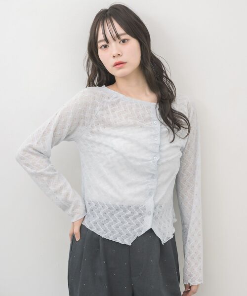 RETRO GIRL(レトロガール)の「シアーダイヤカットカーディガン(Tシャツ/カットソー・レディース・ブラック/ナチュラル/ライトブルー・FREE)」の13枚目の写真