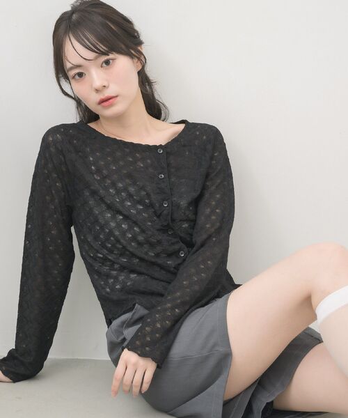 RETRO GIRL(レトロガール)の「シアーダイヤカットカーディガン(Tシャツ/カットソー・レディース・ブラック/ナチュラル/ライトブルー・FREE)」の16枚目の写真