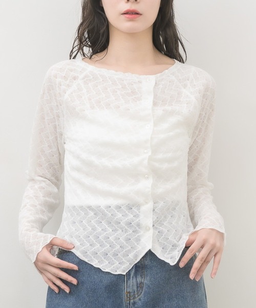 RETRO GIRL(レトロガール)の「シアーダイヤカットカーディガン(Tシャツ/カットソー・レディース・ブラック/ナチュラル/ライトブルー・FREE)」の1枚目の写真