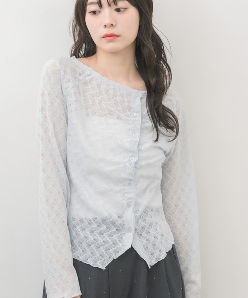 RETRO GIRL(レトロガール)の「シアーダイヤカットカーディガン(Tシャツ/カットソー・レディース・ブラック/ナチュラル/ライトブルー・FREE)」の3枚目の写真