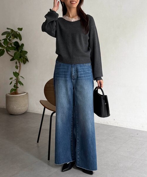 Chez toi(シェトワ)の「首元レースドッキングニットプルオーバー(ニット/セーター・レディース・オフホワイト/ネイビー/チャコールグレー・FREE)」の15枚目の写真