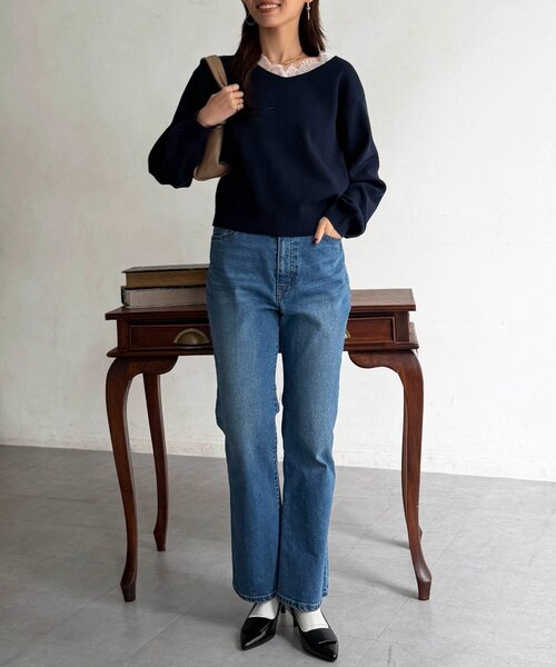 Chez toi(シェトワ)の「首元レースドッキングニットプルオーバー(ニット/セーター・レディース・オフホワイト/ネイビー/チャコールグレー・FREE)」の18枚目の写真