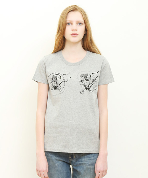 Design Tshirts Store graniph（デザイン　ティーシャツ　ストア　グラニフ）の「ベーシックTシャツ/フージンライジン（Tシャツ/カットソー・メンズ・ヘザーグレー・X-SMALL/SMALL/MEDIUM/LARGE/X-LARGE）」の2枚目の写真