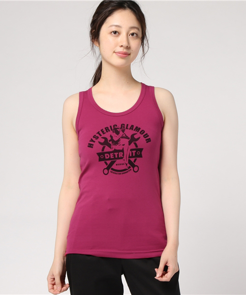 Hysteric Glamour ピンク タンクトップ プリントロゴ HYSTERIC GLAMOUR（ヒステリックグラマー）の「WRENCH プリント タンク