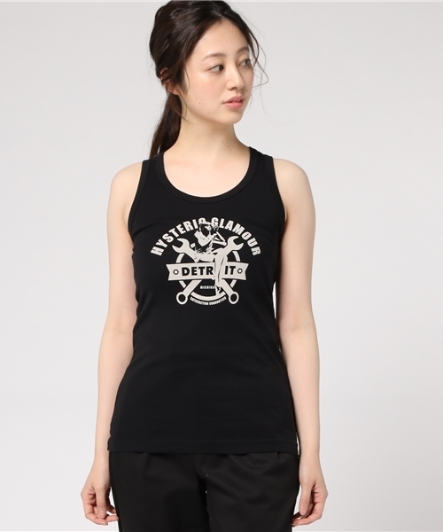 ヒステリックグラマー　ガールプリントタンクトップ ブラック HYSTERIC GLAMOUR（ヒステリックグラマー）の「WRENCH プリント タンク