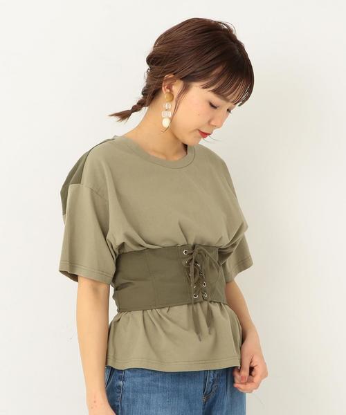 Another Edition（アナザーエディション）の「切り替えコルセットＴ ◆（Tシャツ/カットソー・レディース・オフホワイト/オリーブ・FREE）」の2枚目の写真